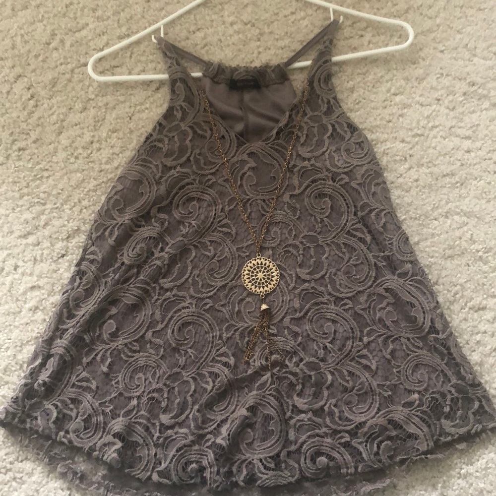 Lacey brown tank top with FREE Necklace